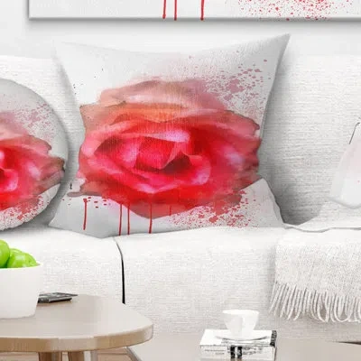 Design Art Beautiful Red Rose Watercolor - Floral Printed Pillow