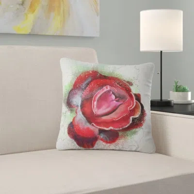Design Art Beautiful Red Rose With Green Shade - Floral Printed Pillow In Green;red