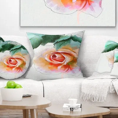 Design Art Beautiful Red Rose With Leaves - Floral Printed Pillow