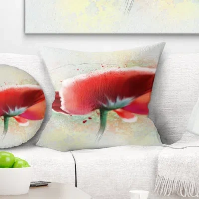 Design Art Beautiful Red Watercolor Poppy - Floral Printed Pillow