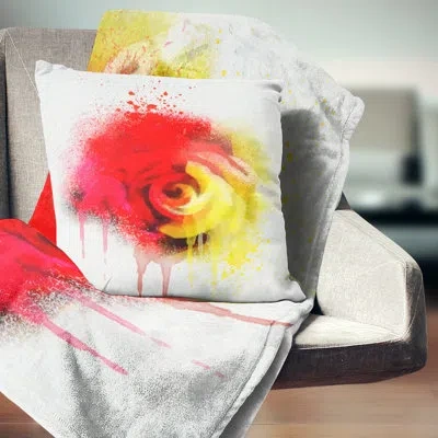 Design Art Beautiful Red Yellow Rose Watercolor - Floral Printed Pillow