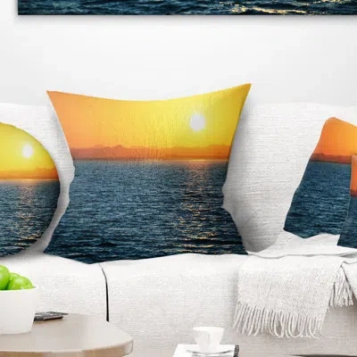 Design Art Beautiful River View At Sunset - Sea & Shore Printed Pillow In Blue;orange