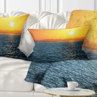 Design Art Beautiful River View At Sunset - Sea & Shore Printed Throw Pillow