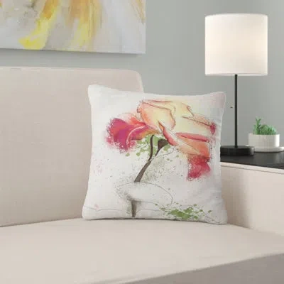 Design Art Beautiful Rose Drawing - Floral Printed Pillow In White
