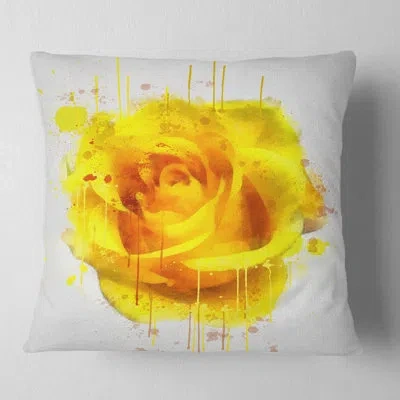 Design Art Beautiful Rose In Yellow Watercolor - Floral Printed Pillow