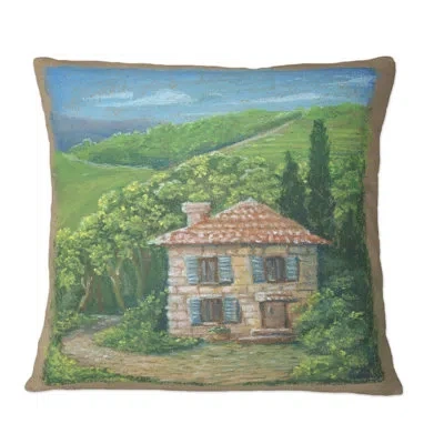 Design Art Beautiful Rural Quiet Pleasant Landscape - Country Printed Throw Pillow In Green