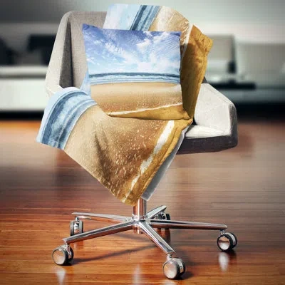 Design Art Beautiful Sea Under Bright Sky - Sea & Shore Printed Pillow In Blue;brown