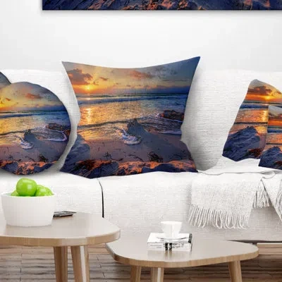 Design Art Beautiful Seashore With Yellow Sun - Sea & Shore Printed Pillow
