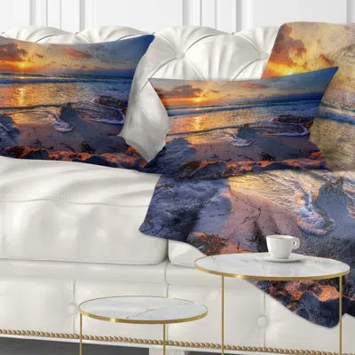 Design Art Beautiful Seashore With Yellow Sun - Sea & Shore Printed Throw Pillow