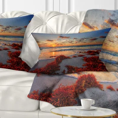 Design Art Beautiful Shore And Cloudy Sky - Landscape Printed Throw Pillow