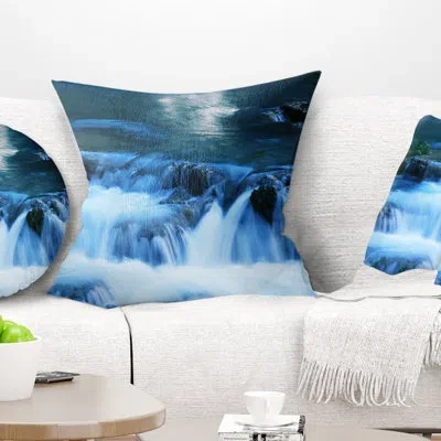 Design Art Beautiful Small Blue Waterfalls - Landscape Printed Pillow