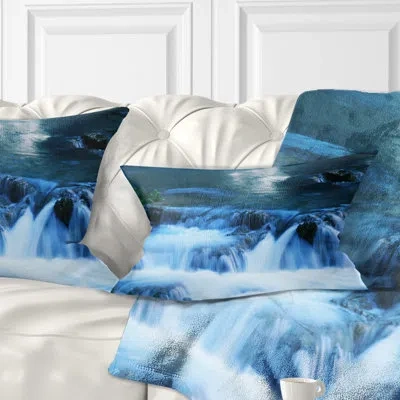 Design Art Beautiful Small Blue Waterfalls - Landscape Printed Throw Pillow