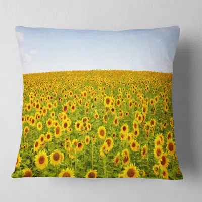 Design Art Beautiful Sunflowers Garden - Floral Printed Throw Pillow In Yellow