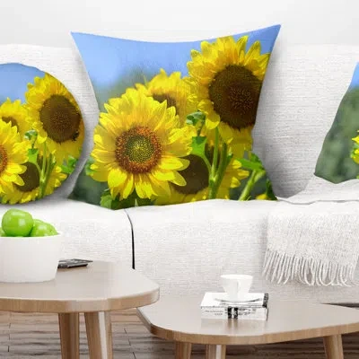Design Art Beautiful Sunflowers View - Floral Printed Pillow In Blue;black;brown;green;red;yellow