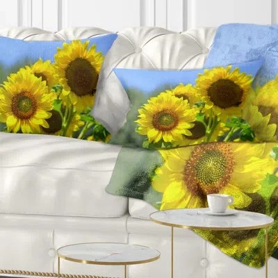 Design Art Beautiful Sunflowers View - Floral Printed Throw Pillow
