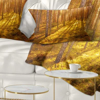 Design Art Beautiful Sunrays In Thick Forest - Forest Printed Throw Pillow
