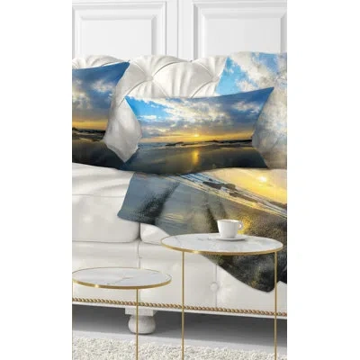 Design Art Beautiful Sunrise And Seashore - Sea & Shore Printed Throw Pillow
