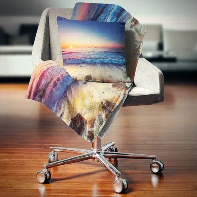 Design Art Beautiful Sunrise Over Blue Sea - Sea & Shore Printed Pillow