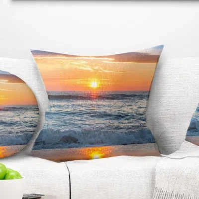 Design Art Beautiful Sunrise Over The Horizon. - Sea & Shore Printed Throw Pillow In Blue;black;brown;green;red;yellow