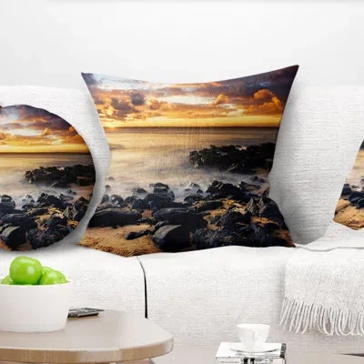 Design Art Beautiful Sunset At Philip Island - Landscape Printed Pillow In Orange