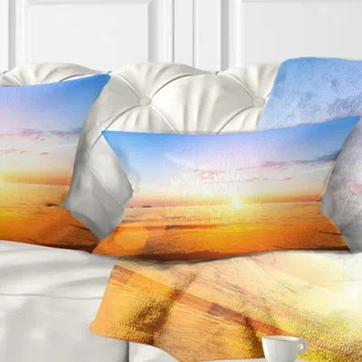 Design Art Beautiful Sunset Over Yellow Waters - Sea & Shore Printed Pillow In Blue;orange