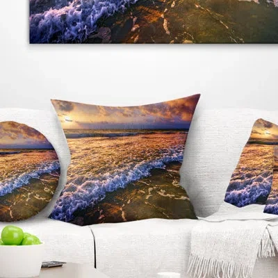 Design Art Beautiful Sunset With White Waters - Sea & Shore Printed Pillow