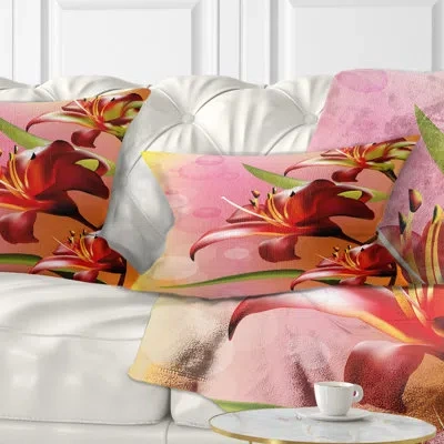 Design Art Beautiful Vector Flower On Pink - Floral Printed Throw Pillow