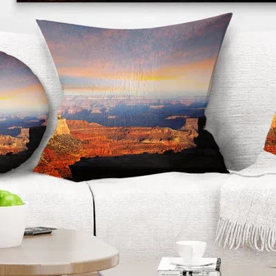 Design Art Beautiful View Of Grand Canyon - Landscape Printed Pillow In Blue