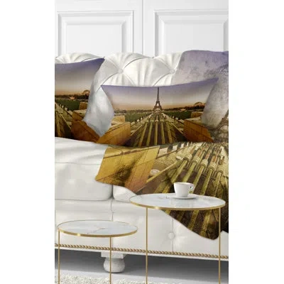 Design Art Beautiful View Of Paris Eiffel Tower - Landscape Printed Throw Pillow