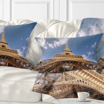 Design Art Beautiful View Of Paris Eiffel Tower Under Calm Sky Cityscape Pillow In Blue;white