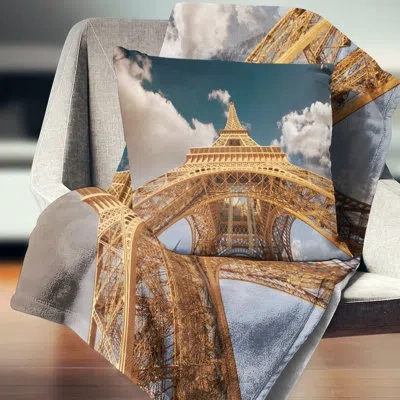 Design Art Beautiful View Of Paris Eiffel Tower Under Dark Sky Cityscape Pillow In Blue;white