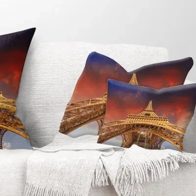 Design Art Beautiful View Of Paris Eiffel Tower Under Sky Cityscape Pillow In Blue;white