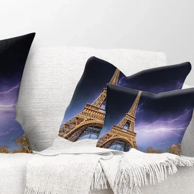 Design Art Beautiful View Of Paris Eiffel Tower Under Sky Cityscape Pillow In Blue;white
