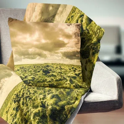Design Art Beautiful View Of Sky And Moss - Landscape Printed Pillow In Green