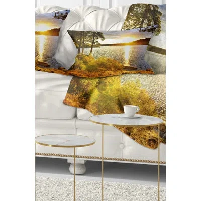 Design Art Beautiful View Of Sunset Over Lake - Landscape Printed Pillow