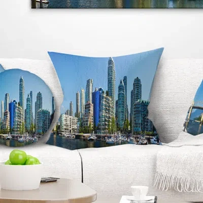 Design Art Beautiful View Of Vancouver - Cityscape Printed Pillow In Blue