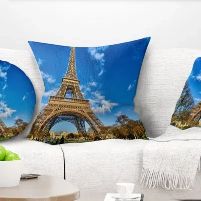 Design Art Beautiful Winter Day In Paris - Cityscape Printed Pillow In Blue