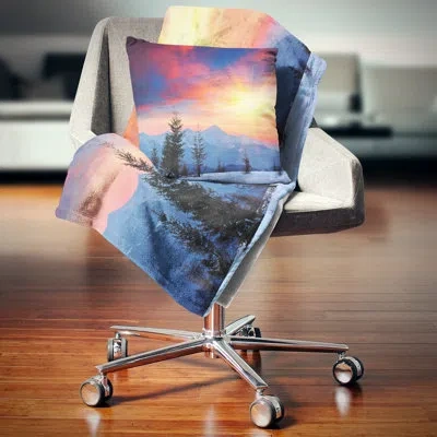 Design Art Beautiful Winter Landscape View - Landscape Printed Pillow In Blue;black;brown;green;red;yellow