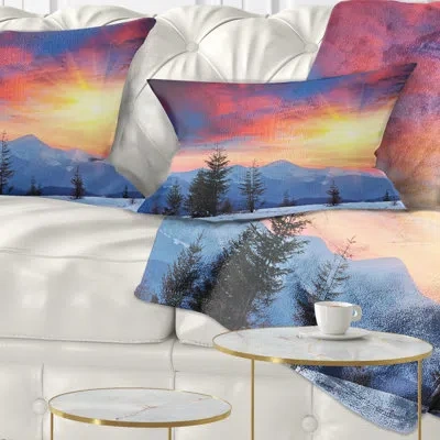 Design Art Beautiful Winter Landscape View - Landscape Printed Throw Pillow