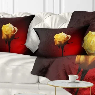 Design Art Beautiful Yellow Colored Rose - Floral Printed Throw Pillow