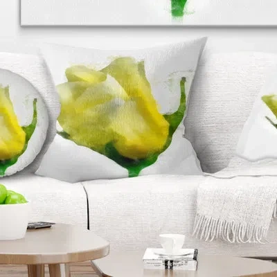 Design Art Beautiful Yellow Rose Watercolor - Floral Printed Pillow