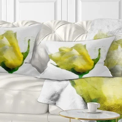 Design Art Beautiful Yellow Rose Watercolor - Floral Printed Throw Pillow