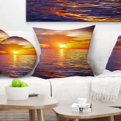 Design Art Beautiful Yellow Sky At Gloomy Beach - Sea & Shore Printed Throw Pillow
