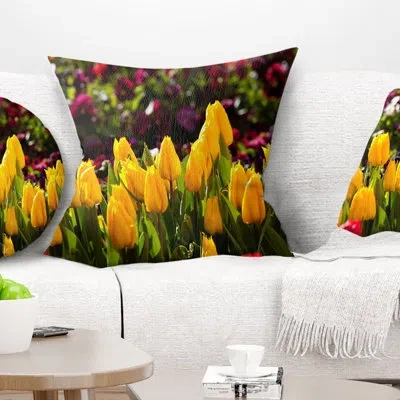 Design Art Beautiful Yellow Tulips Garden - Floral Printed Pillow