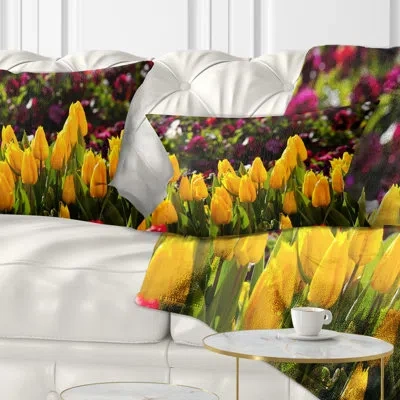 Design Art Beautiful Yellow Tulips Garden - Floral Printed Throw Pillow
