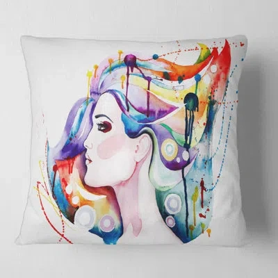 Design Art Beautiful Young Woman With Long Hair Square Pillow Cover & Insert In Blue