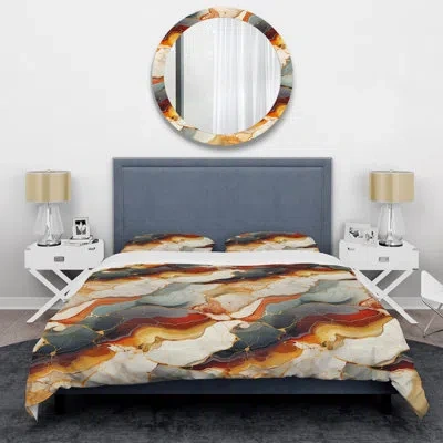 Design Art Beauty Marble Pattern I Duvet Cover Set In Orange;gold