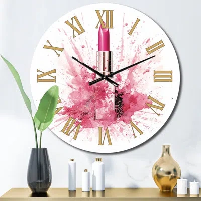 Design Art Beauty World Pink Glam Cosmetics Ii Metal Wall Clock In White;red;pink