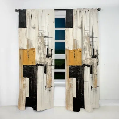 Design Art Beige And Black Divine Simplicity Iv - Painting Abstract Room Darkening Curtain - 1 Panels
