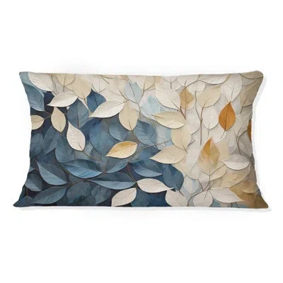 Design Art Beige And Blue Minimalism Leaves Collage - Leaves Printed Throw Pillow In Blue;beige